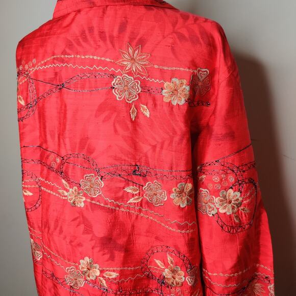 Chico's Design Silk Floral Embroidered Shirt Button Up - Picture 10 of 11